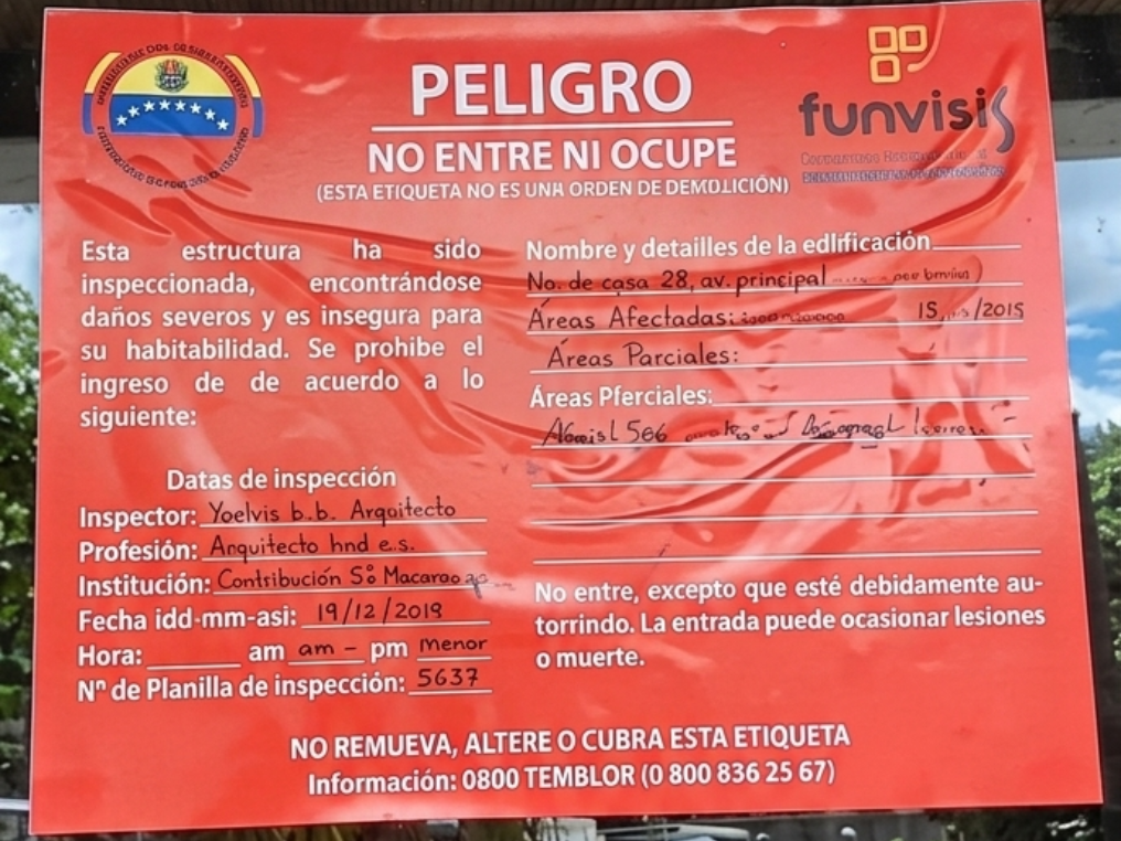 Letrero oficial de FUNVISIS que detalla las medidas de Seguridad UPTECMS y prohibición de entrada.